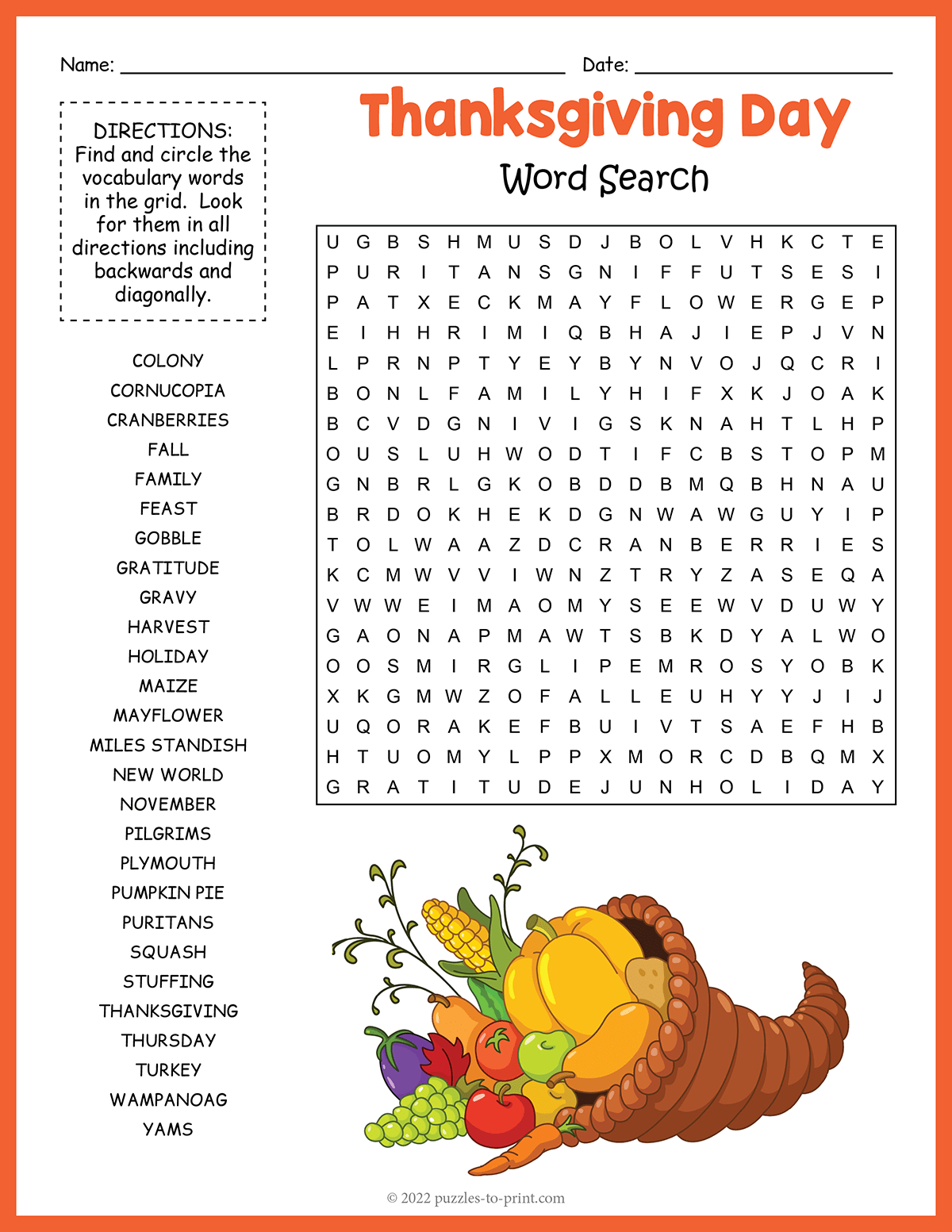 Thanksgiving Word Search with Free Thanksgiving Word Search Printables