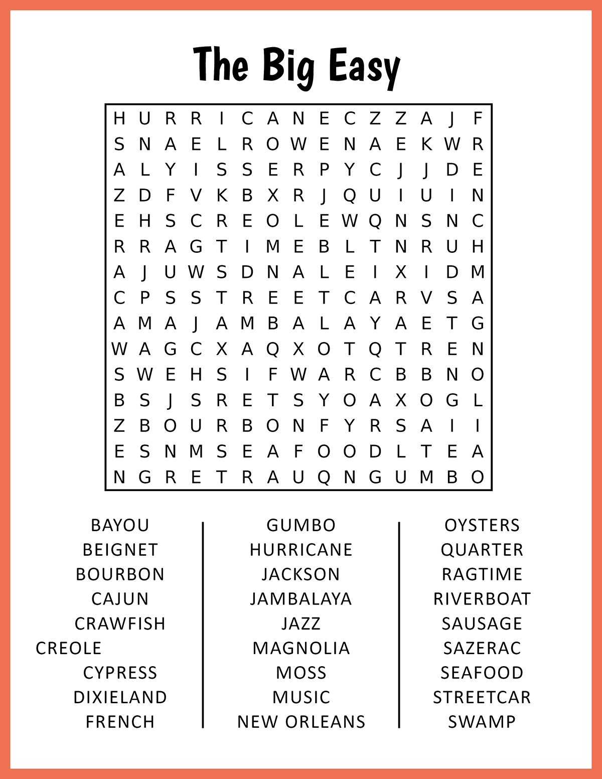The Big Easy Word Search intended for Printable Large Print Word Search Puzzles