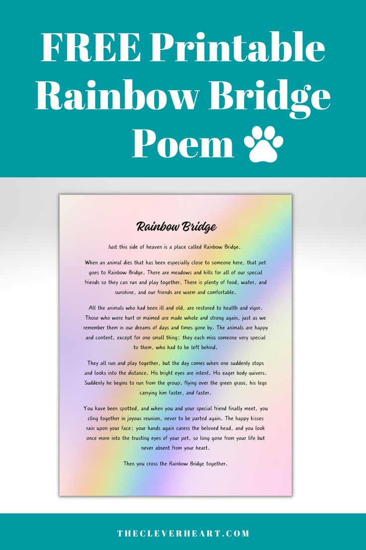 The Rainbow Bridge Poem (Free Printable) with regard to Free Printable Rainbow Bridge Poem Printable