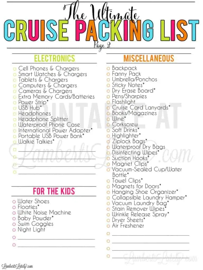 The Ultimate Cruise Packing Checklist (Free Printable Pdfs pertaining to Packing List For 7 Day Cruise Caribbean Printable