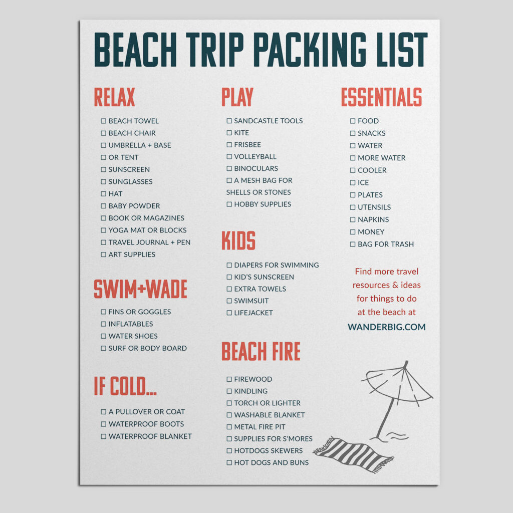 Things To Take To The Beach: Printable Pdf Packing List in Printable Beach Trip Packing List