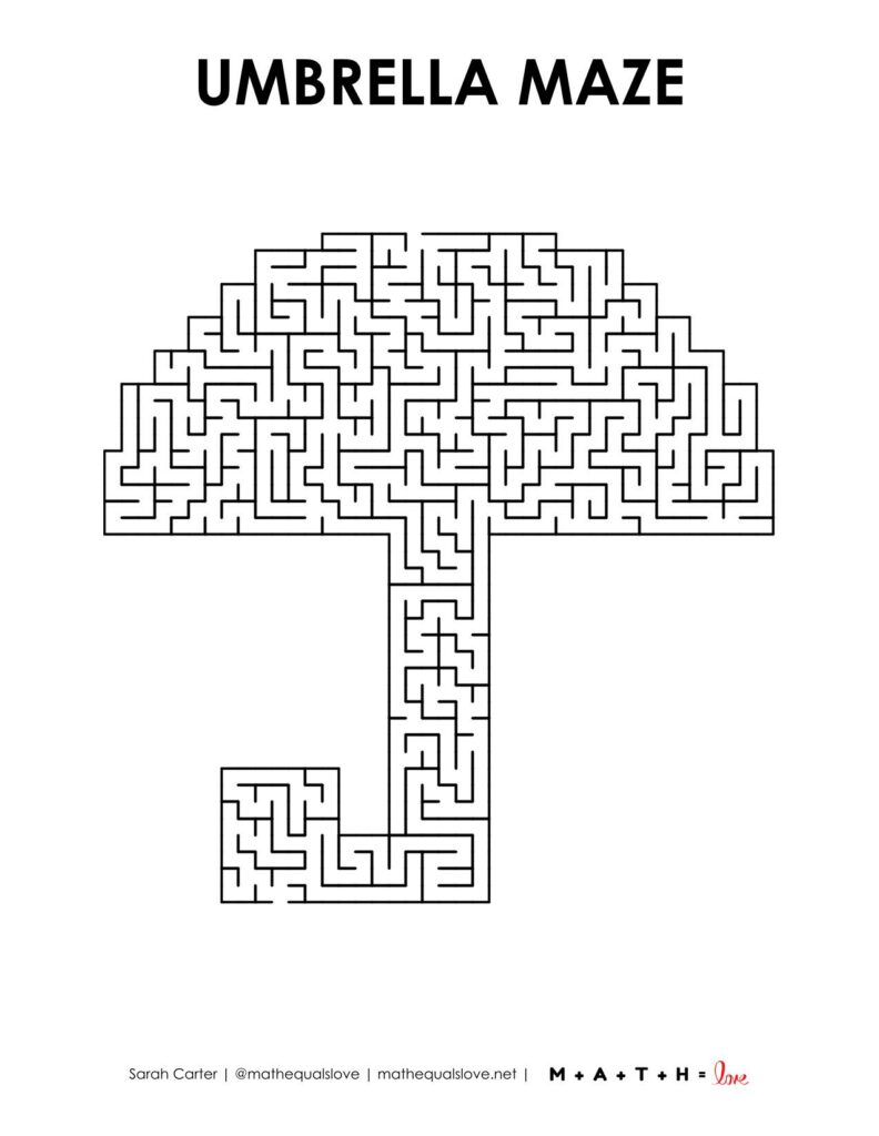 Umbrella Maze Printable | Math = Love within Free Printable Mazes For Adults
