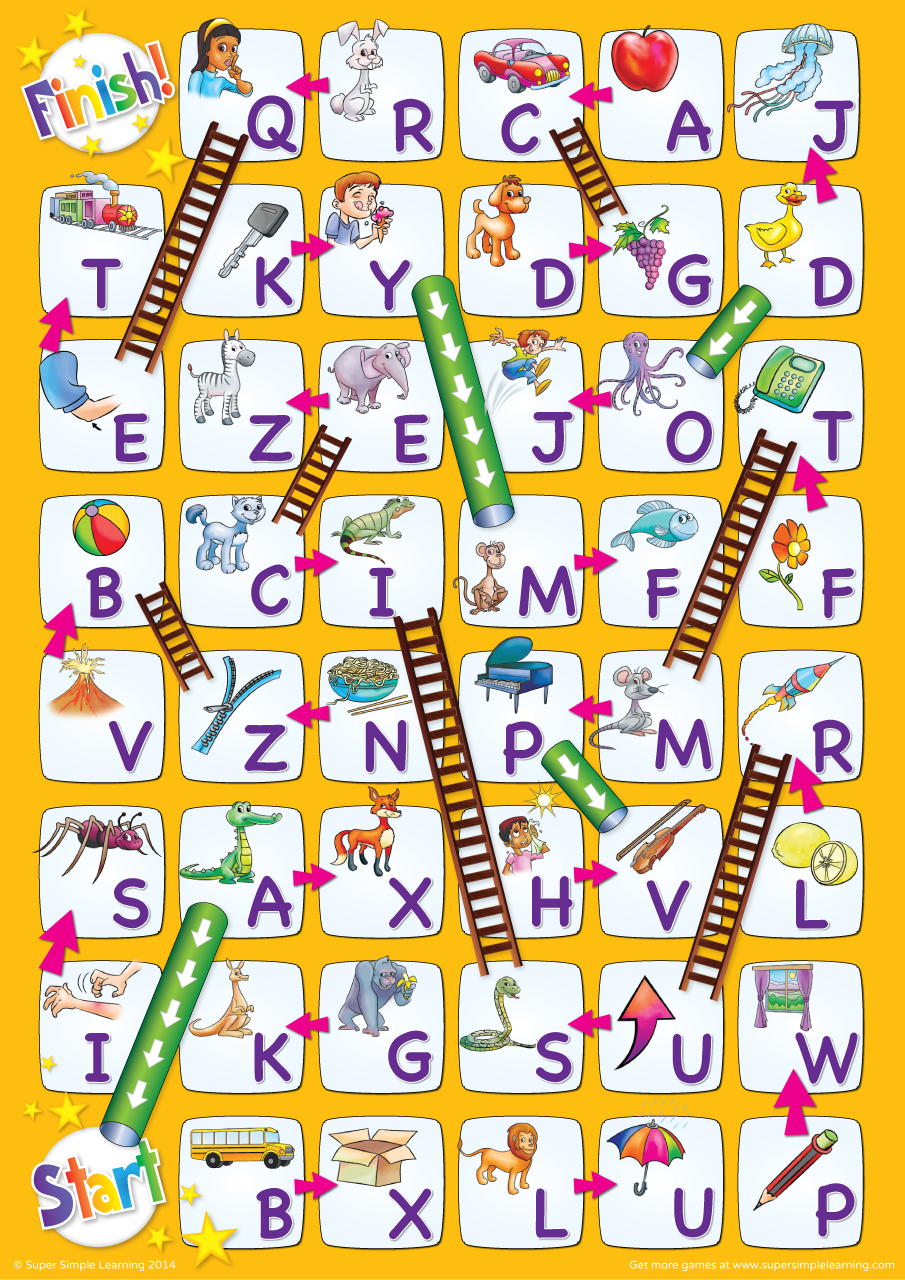 Uppercase Alphabet Chutes & Ladders Game - Super Simple pertaining to Snake And Ladder Game Printable