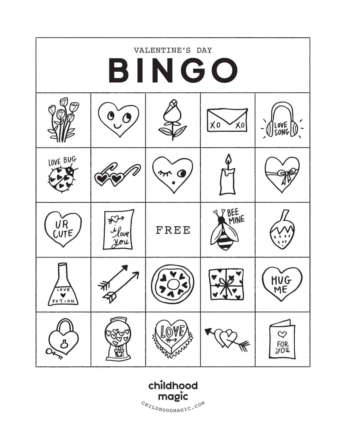 Valentine&#039;S Day Bingo - Childhood Magic inside Valentine&#039;S Day Bingo Printable Free