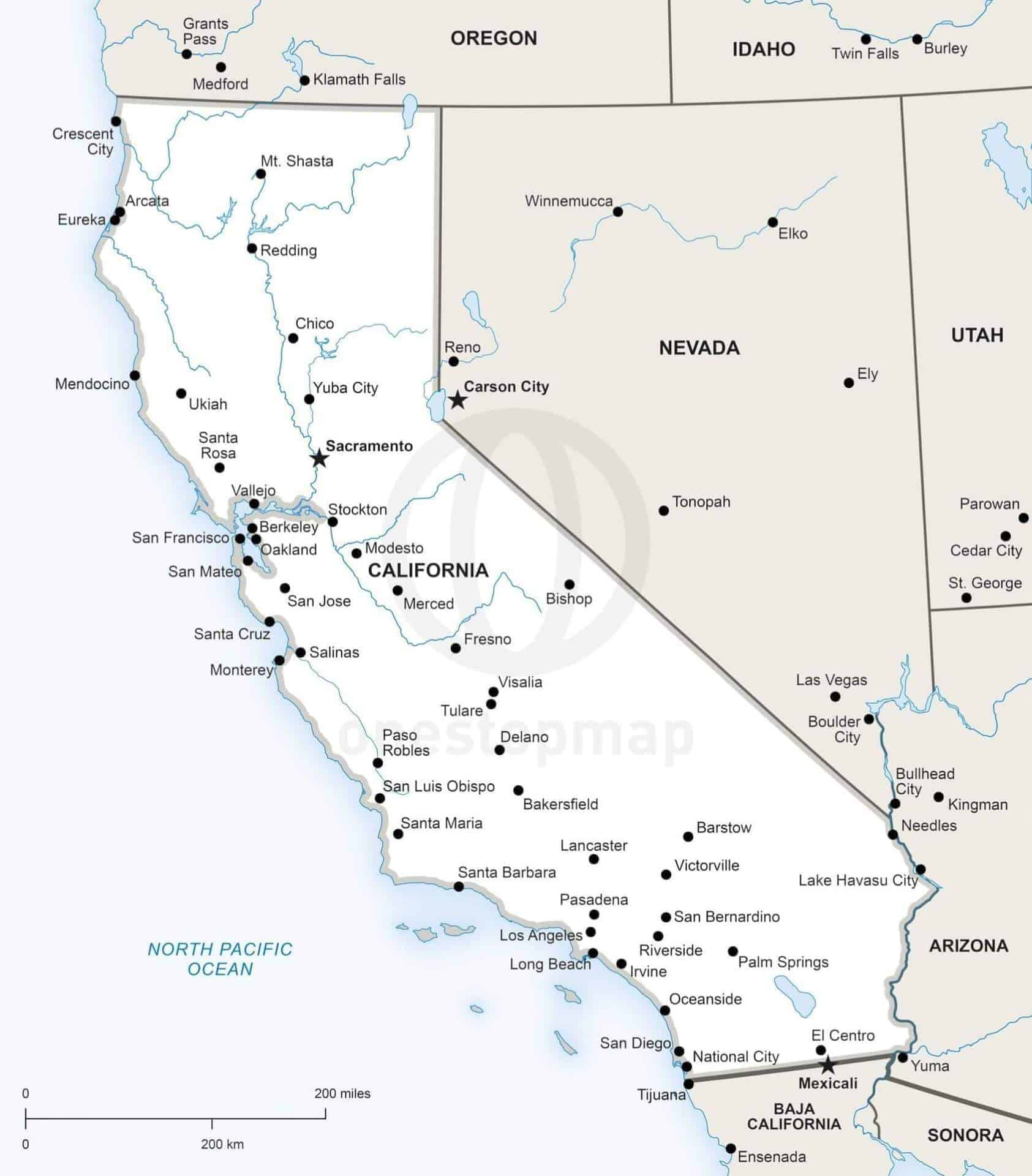 Vector Map Of California Political | One Stop Map throughout California Map with Cities Printable