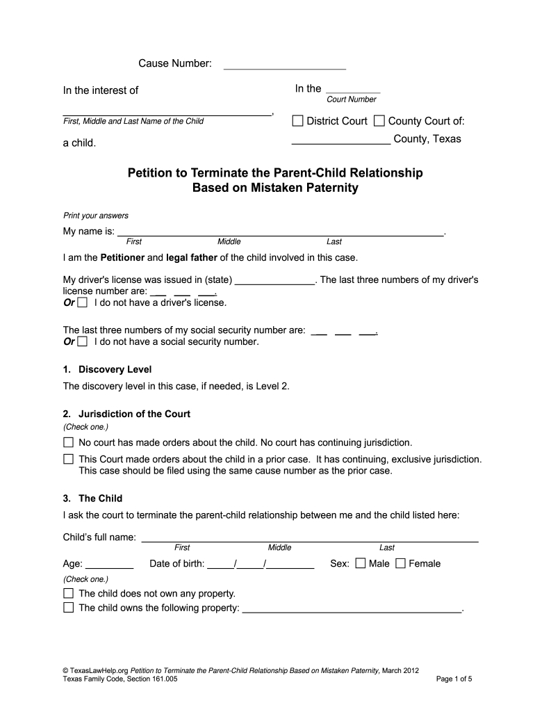 Voluntary Relinquishment Of Parental Rights Texas Pdf: Fill Out regarding Printable Termination Of Parental Rights Form Texas