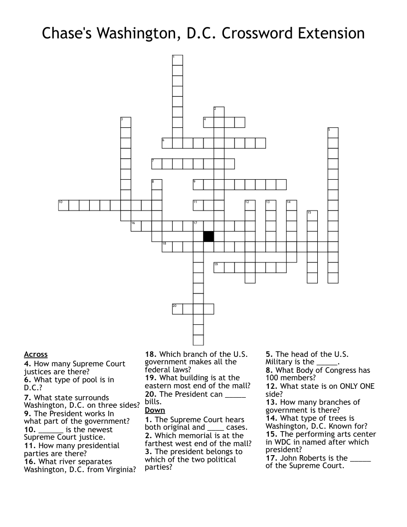 Washington, D.c. Crossword Puzzle - Wordmint inside Printable Crossword Puzzles Washington Post