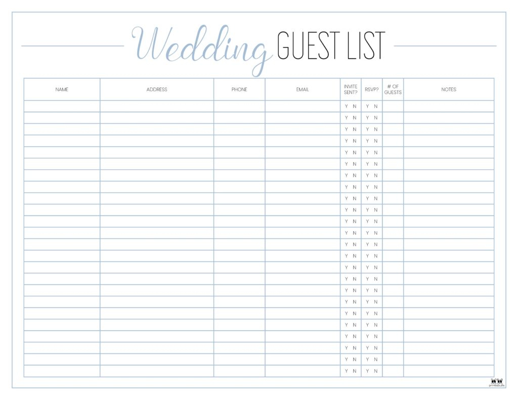 Wedding Guest List Templates - 20 Free Lists | Printabulls with regard to Printable Wedding Guest List Template