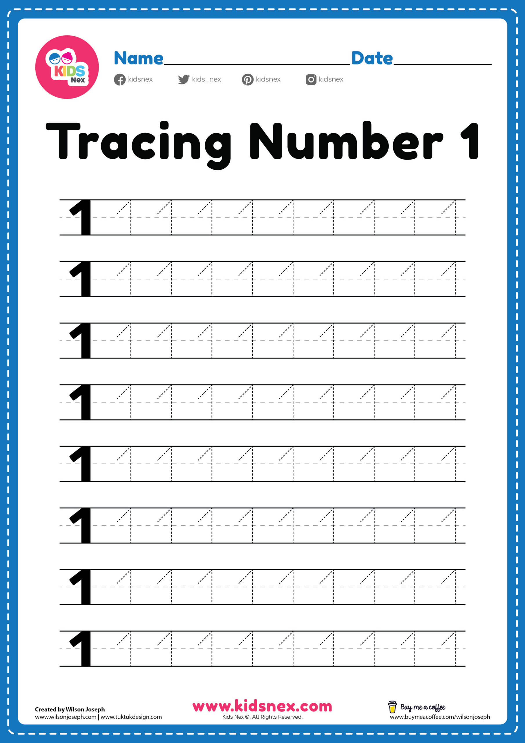 Worksheet For Tracing Number 1 - Free Printable | Kidsnex with regard to Free Printable Number 1 Worksheets For Preschool